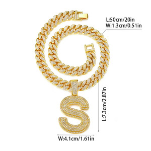 Hip Hop Large Double Initials <strong>Name</strong> Necklace with 13mm Miami Cuban Chain for Men and Women Anniversary Gift