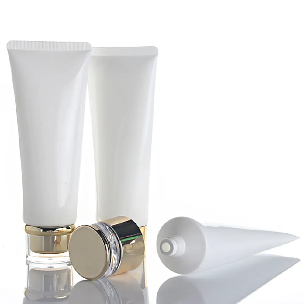 Yeni varış lüks 100ml beyaz kozmetik kapları yumuşak plastik göz kremi tüpü kapaklı kozmetik için boş ambalaj