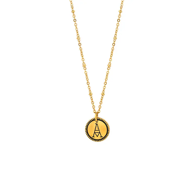 Gioielli personalizzati all'ingrosso collana con ciondolo iniziale in alfabeto con lettera A-z in acciaio inossidabile placcato oro 18 carati per uomo donna