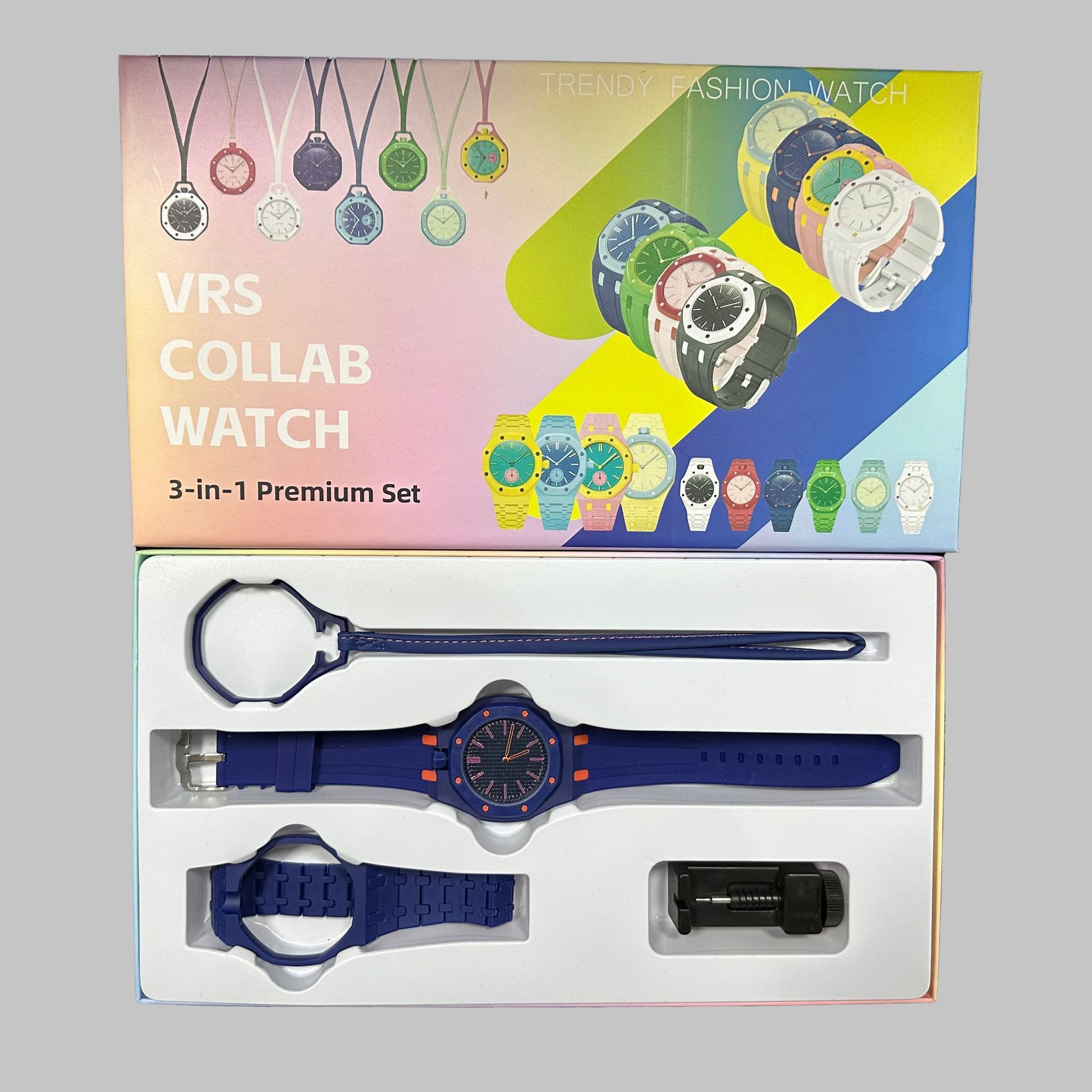 Four-piece set of deep blue and orange