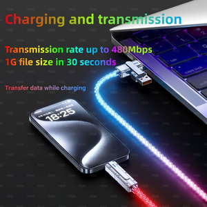 OEM 1m点亮3.3英尺编织RGB彩色渐变USB C至C电缆4合1 USB充电电缆LED USB A适用于iphone 16 15 - Product Image 6