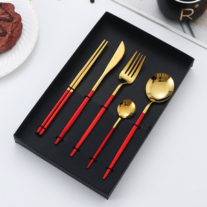 CXT016单用不锈钢餐具套装涂漆镀钛餐具套装刀叉勺礼品盒套装 - Product Image 1