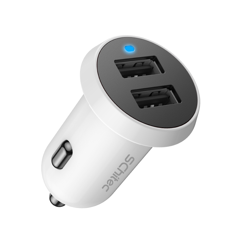 Whie dual port car charger
