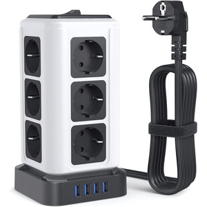 Nuevo Enchufe europeo multifuncional con 4 puertos USB, enchufe europeo vertical de 16A con interruptor para TV de oficina y sala de estar