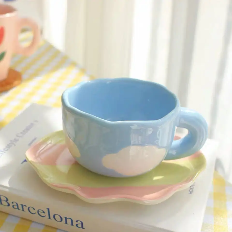 Sylvan – ensemble de tasses à café créatives en céramique, tasse à thé à fleurs de l'après-midi de corée Ins avec tasse et soucoupe peintes à la main