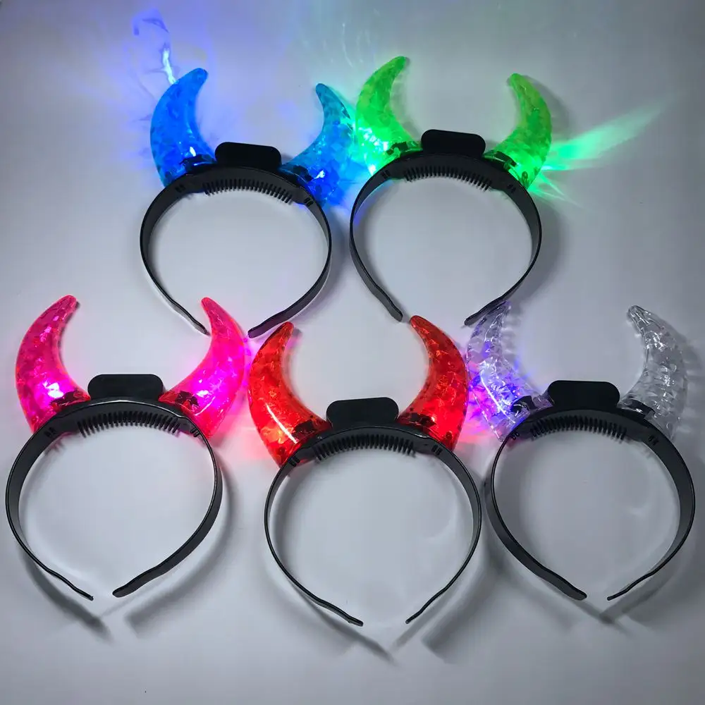 Bandeau lumineux à LED avec Logo personnalisé, fournitures de fête, bandeau de cheveux, corne de bœuf, cornes diable, scintillantes