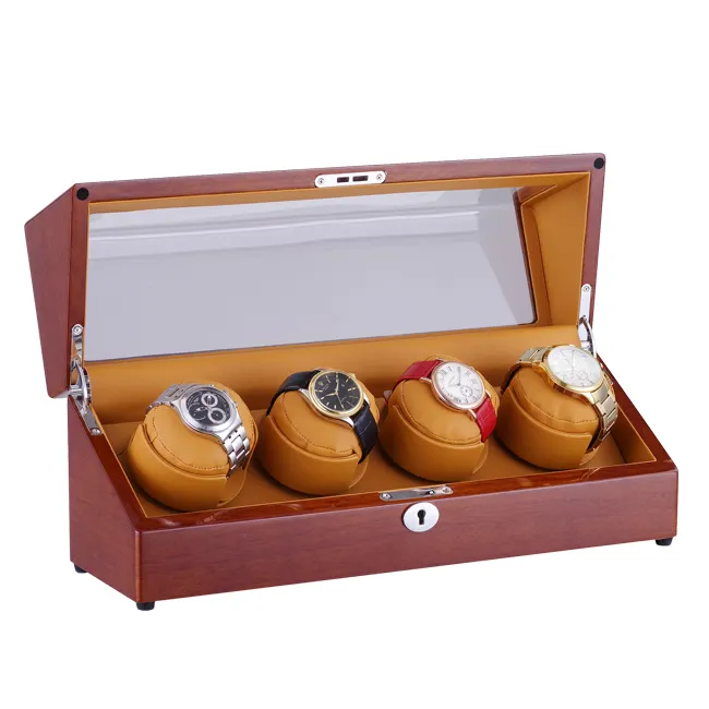 Luxurious Automatic Wooden Watch Winder Box 4 Slots Accessories Display Mechanical Rotating Watch Uhrenbeweger For Men Watch