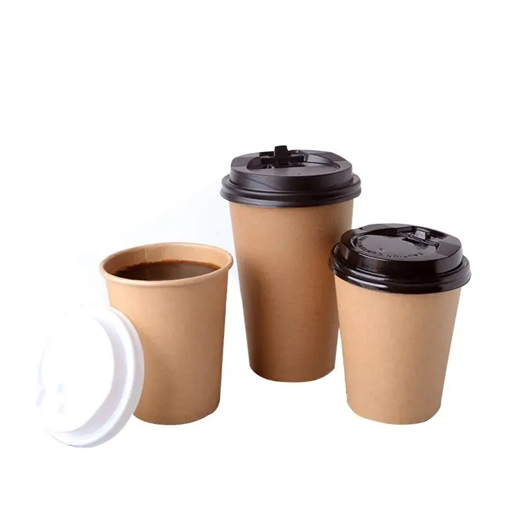 Taza de café de papel artesanal biodegradable personalizada de 8oz, taza de papel de café desechable de doble pared de 12 oz