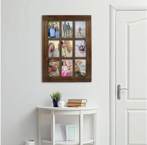 Distressed Rustic Wood <strong>9</strong>-Opening Collage Picture <strong>Frame</strong>, for 4&quot; <strong>X</strong> <strong>6</strong>&quot; Photos, Wall Hanging, Horizontal or Vertical Display