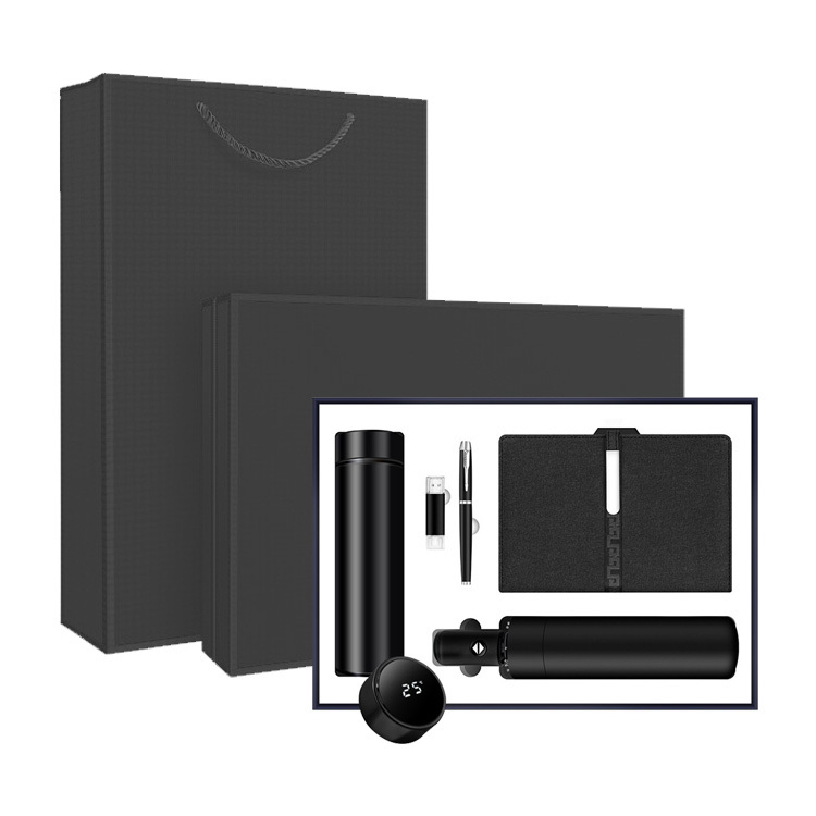 Noir (5 pièces : cahier + stylo + thermos + parapluie + clé USB)