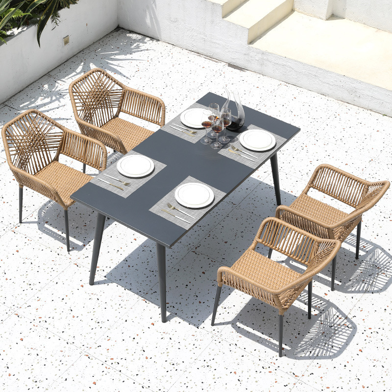 Chaises 4 pièces + table rectangulaire tout aluminium 160*80cm 1 pièce