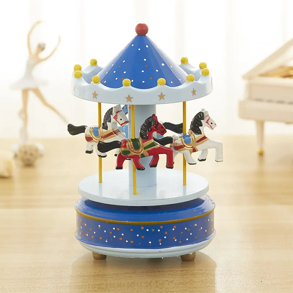 Mini carrousel manuel en bois, boîte à musique de carrousel de Souvenir de mariage de saint-valentin de conception de manège ronde pour enfants/