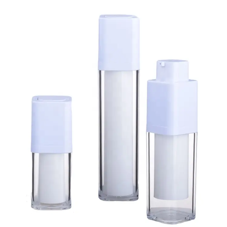 15 ml 30 ml 50 ml सफेद वर्ग मोड़ ऊपर एक्रिलिक कॉस्मेटिक वायुहीन बोतल