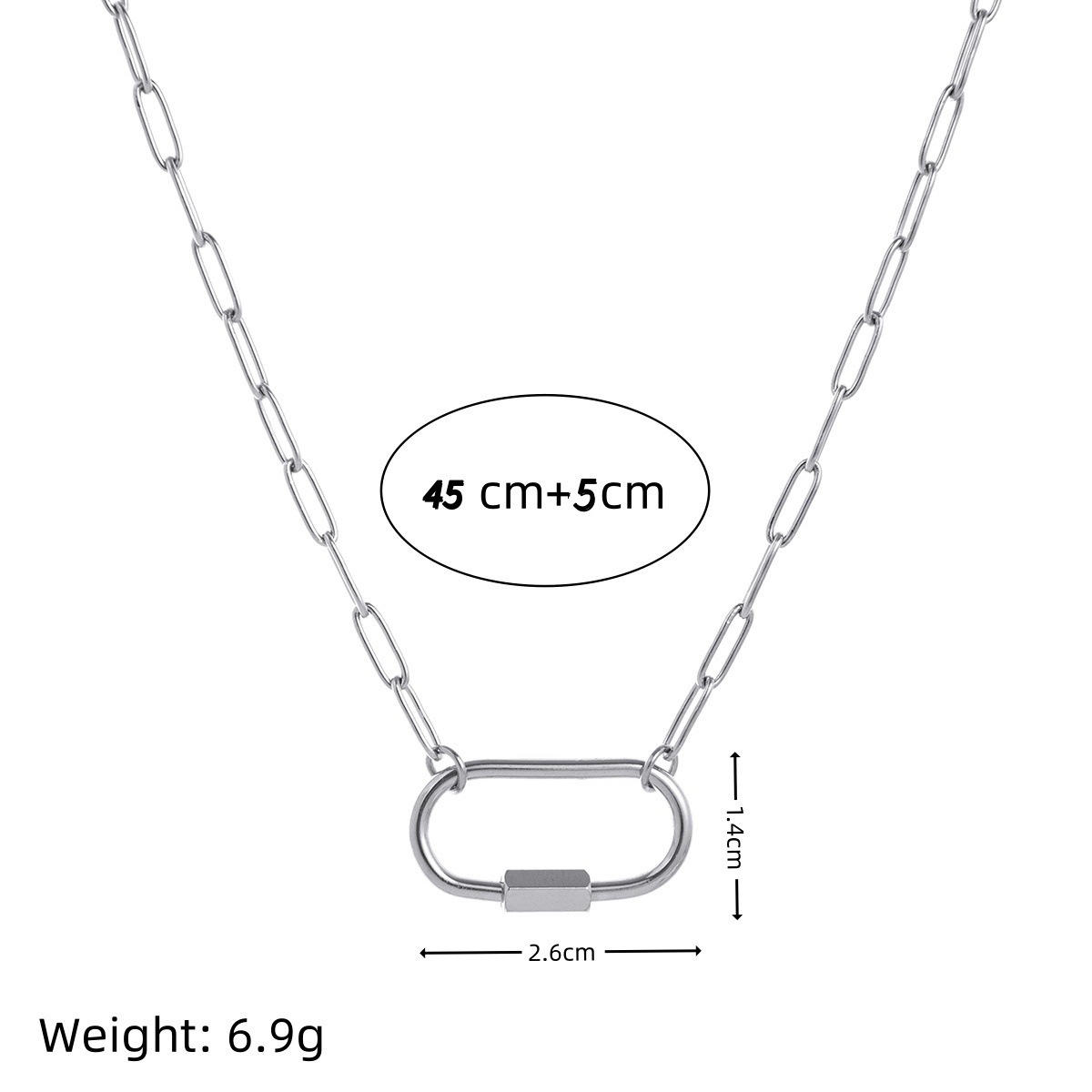 Catena con moschettone ovale grande Paperclip (colore acciaio)