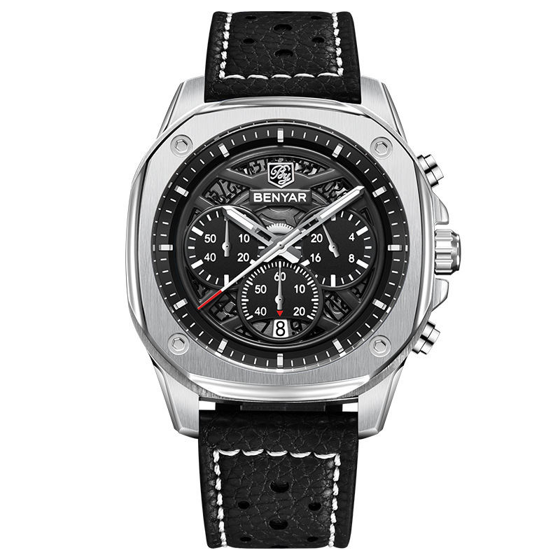 White leather strap with black face