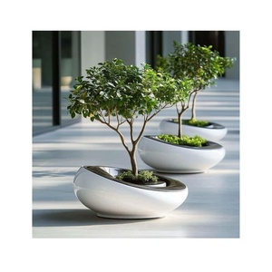 木の鉢植えの植物のための大きな丸い形のプランター装飾的なガラス繊維の鍋の座席木の木の植木鉢 - Product Image 1