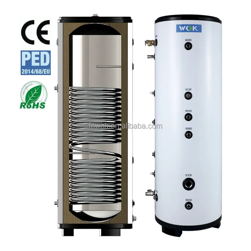 Tangki pompa panas 100L 200L 250L 300L 400L 500L 800L penyimpanan air panas domestik dengan kumparan pemanas tangki penyangga tangki pompa panas