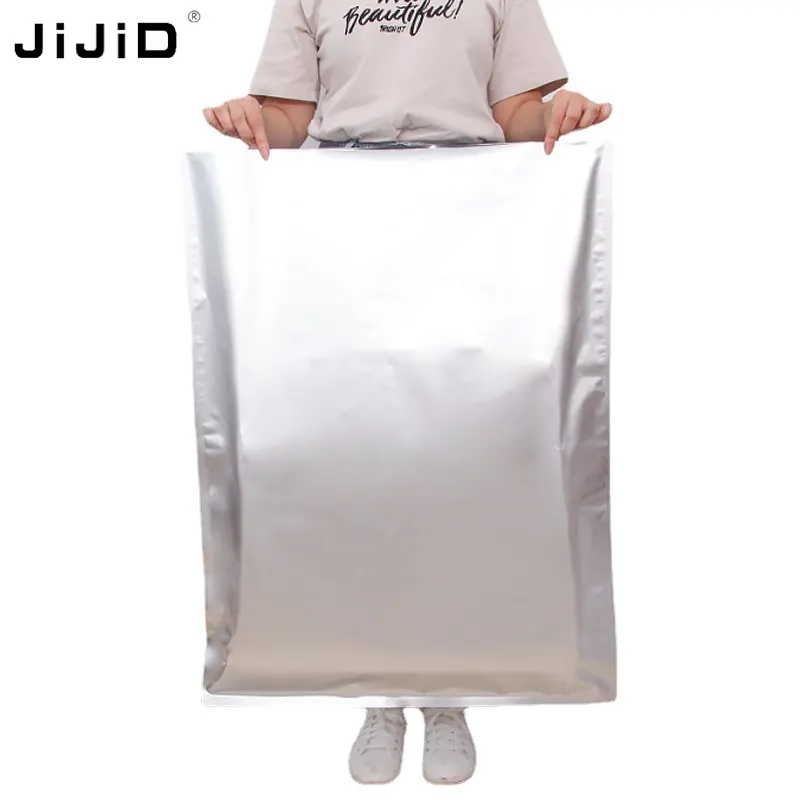 JiJiD kemasan kantong Ziplock Mylar penyimpanan makanan jangka panjang Perak 3 sisi segel tas Foil aluminium murni dengan peredam oksigen