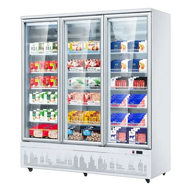 220v refroidissement par air fabrication prix boisson vitrine affichage congélateurs porte en verre transparent réfrigérateur pour supermarché