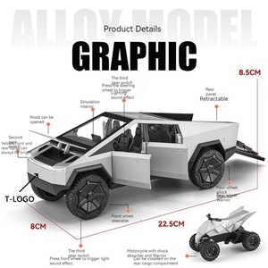 Diecast Alloy <strong>Model</strong> Car 1:24 Tsla Cybertruck Pickup Alloy Car <strong>Model</strong> With Sound and Light Pullback With ATV Decorate Metal <strong>Model</strong> - Product Image 3