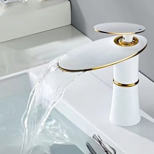 Hiện Đại Duy nhất-lỗ gắn Trắng Brass lưu vực vòi gốm van thác nước phòng tắm tàu chìm Mixer tap lạnh nước nóng - Product Image 4