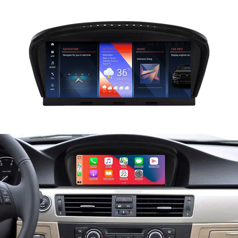 Audio mobil layar sentuh, Android 13.0 8 core 8.8 inci carplay untuk BMW 3/5 Series E90 E60 E61 E62 tampilan dasbor unit kepala