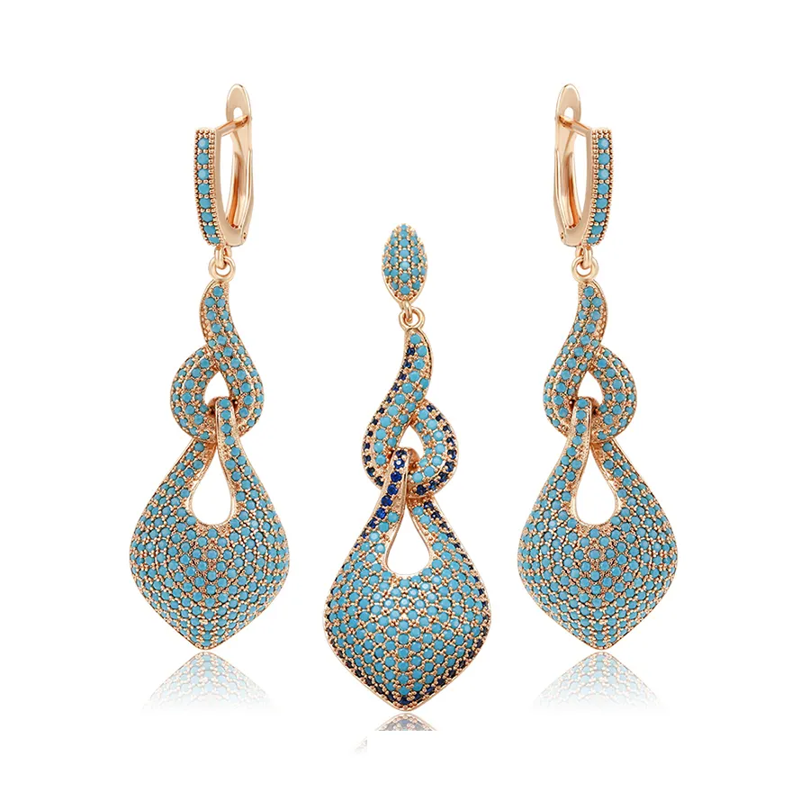 65624 Xuping new fashion jewelry set 18k gold Turquoise jewelry pendant and earring set