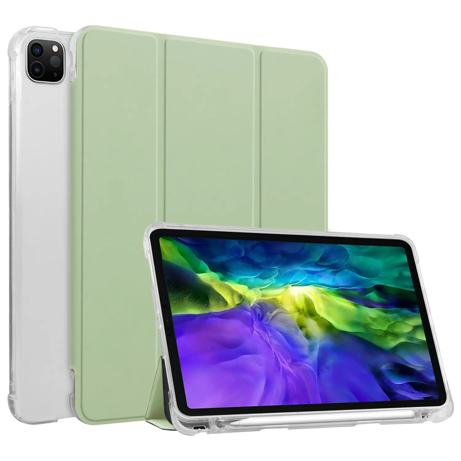 Transparenter Bleistifthalter TPU Soft Tablet-Hülle für iPad Air 4 10,9 Zoll Pro 2022 Pro 12,9 10. klar stoßfest Flip-Cover