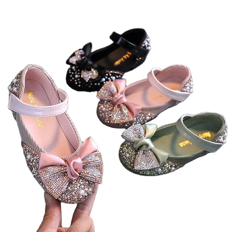 Vente en gros de chaussures de princesse pour enfants chaussures à nœud pour enfants boutique de chaussures pour filles en PU pour bébés chaussures en caoutchouc à motifs floraux