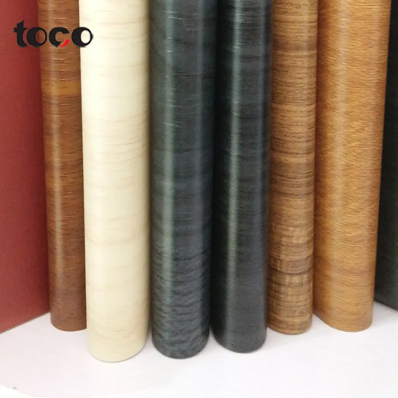 TOCO film décoratif en vinyle à grain de bois PVC pour couverture de meubles, papier autocollant en PVC en rouleau
