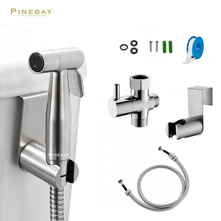 PINEBAYステンレス鋼サテンビデアタッチメントトイレシャッタフビデ噴霧器トイレ用