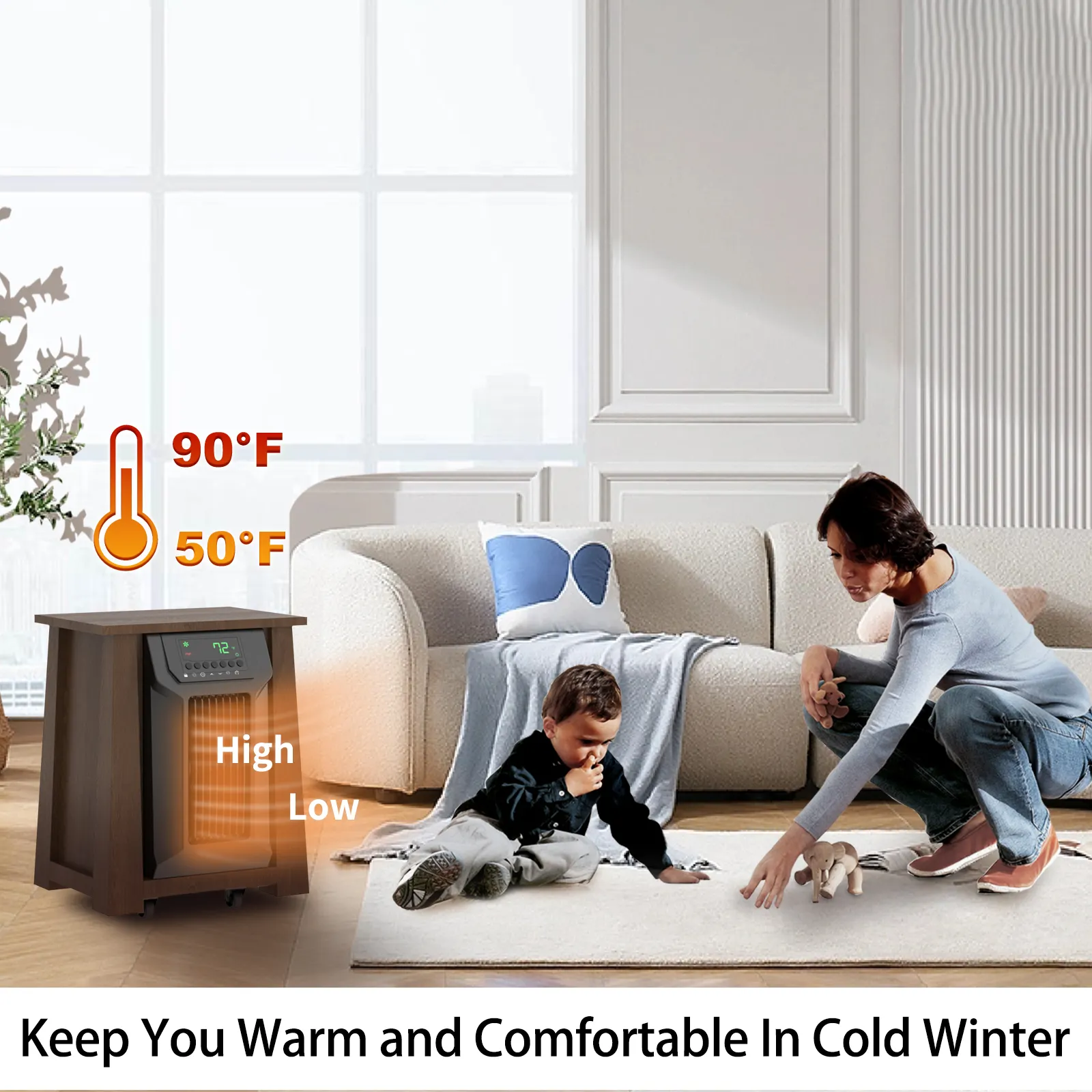 مدفأة منزلية 8 عناصر مدفئة خشبية للتدفئة الداخلية مدفئة كهربائية مستقلة مدفئة أرضية مع تذبذبات