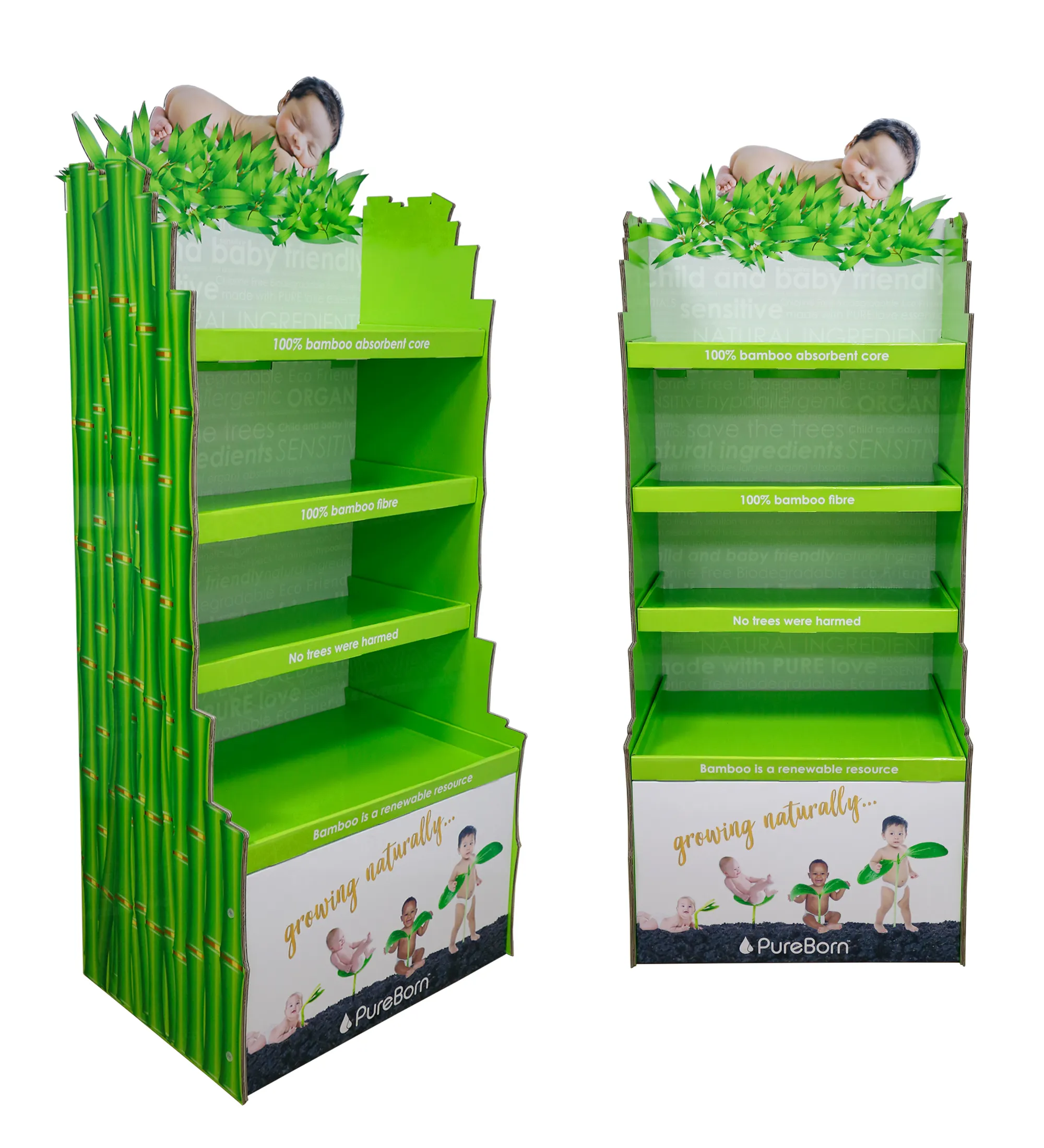 Kustom Retail Supermarket Cardboard Shelf Printing Lantai Rak Display untuk Popok Bayi/Anak Susu Bubuk Rak Display