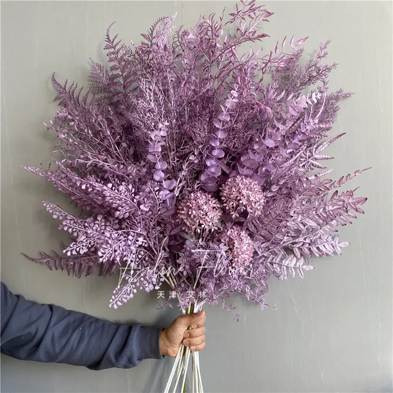 C-APF008 de alta qualidade artificiais folhas roxo ramos de flores folhas de haste para casamento festa decoração de hotel