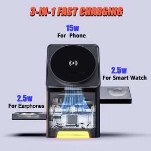 Newest Pop up <strong>Design</strong> Multi <strong>Device</strong> Fast Charging Dock Station 15W 3 in 1 Touch Auto Rotation Cube Magnetic Wireless Charger Stand - Product Image 4