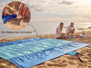 <strong>Beach</strong> Blanket Sand Proof Extra Large <strong>Beach</strong> <strong>Mat</strong> Big &amp; Compact Sand Free <strong>Mat</strong> Quick Drying with 6 Stakes &amp; <strong>4</strong> Corner Pockets - Product Image 4