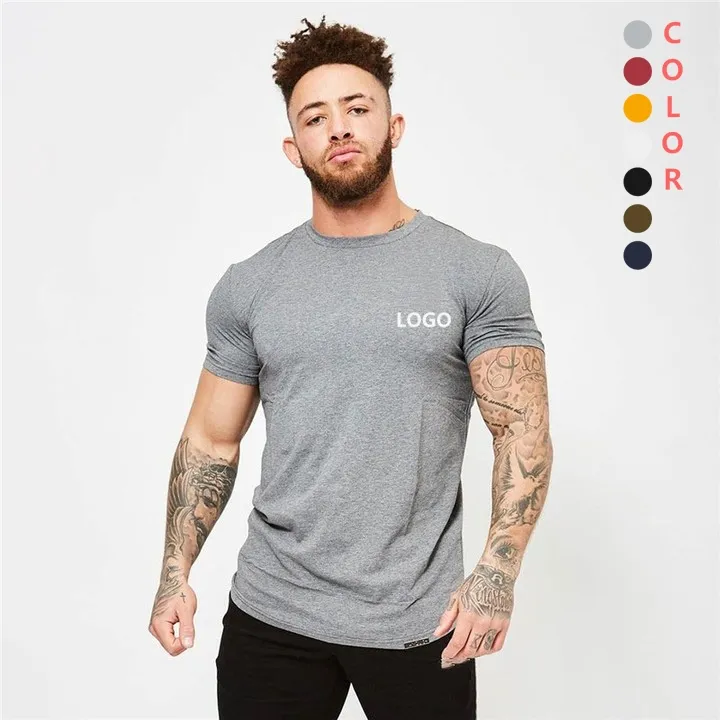 Camiseta de spandex para homens, camiseta fitness de 95% algodão 5% de spandex com impressão personalizada, pescoço e academia, para homens