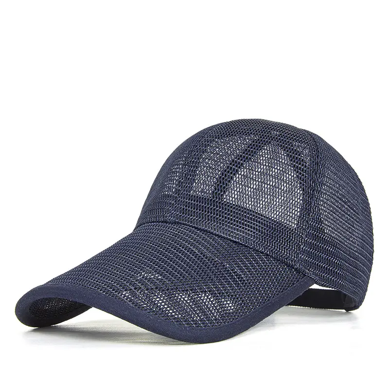 Etichetta con Logo di protezione solare traspirante a tesa lunga di alta qualità su misura cappello da camionista in maglia da Baseball semplice all'ingrosso
