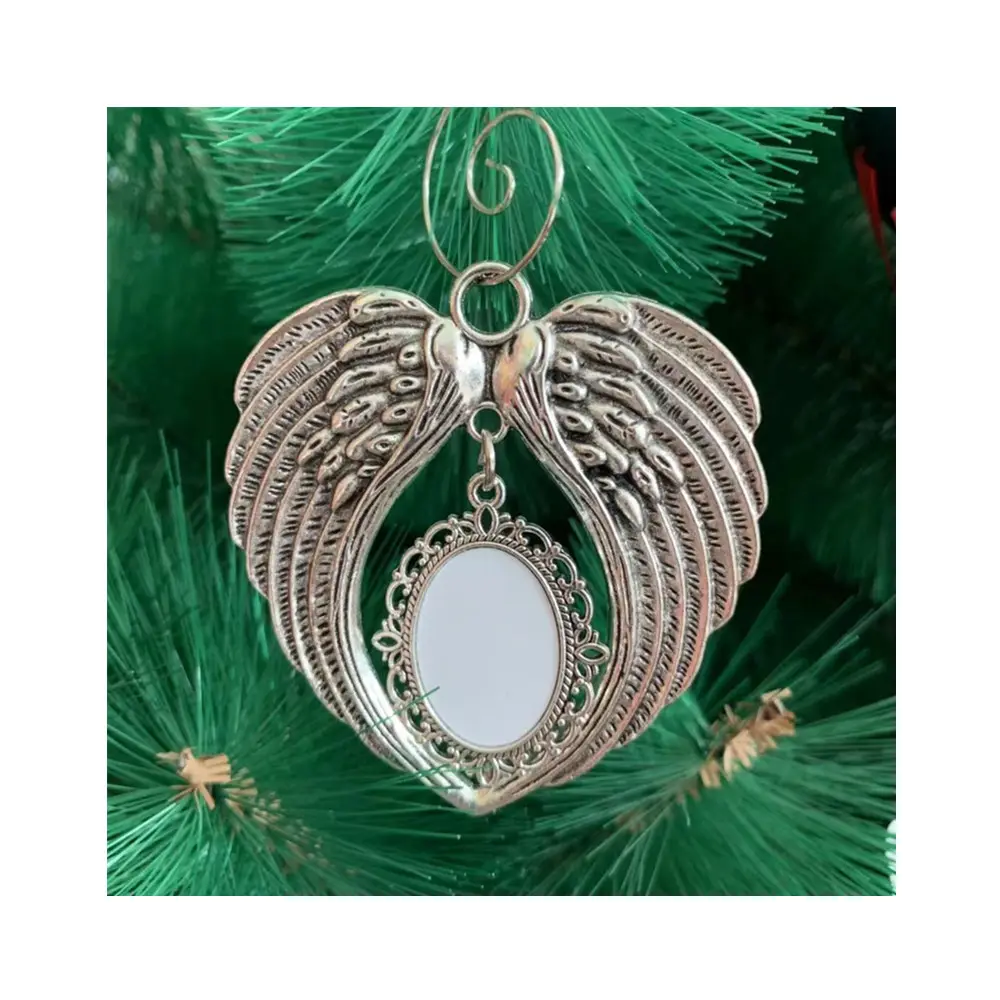 2024 venta Popular adornos navideños espacios en blanco alas de Ángel sublimación inserto ovalado alas angulares COLLAR COLGANTE para Decoración