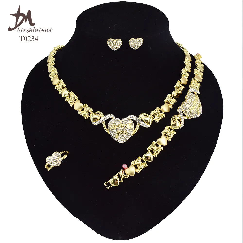 T0234 Nuovo Disegno teddy bear diamante a forma di cuore 18K placcato oro insieme dei monili