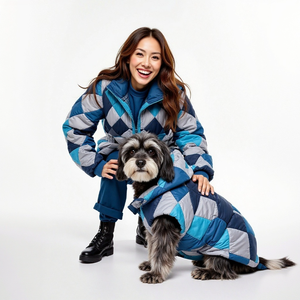 खुशी डिजाइनर लक्जरी कुत्ते के नीचे जैकेट विंडप्रूफ और वाटरप्रूफ आउटडोर यात्रा गर्म और आरामदायक मालिक पालतू जैकेट सेट - Product Image 2