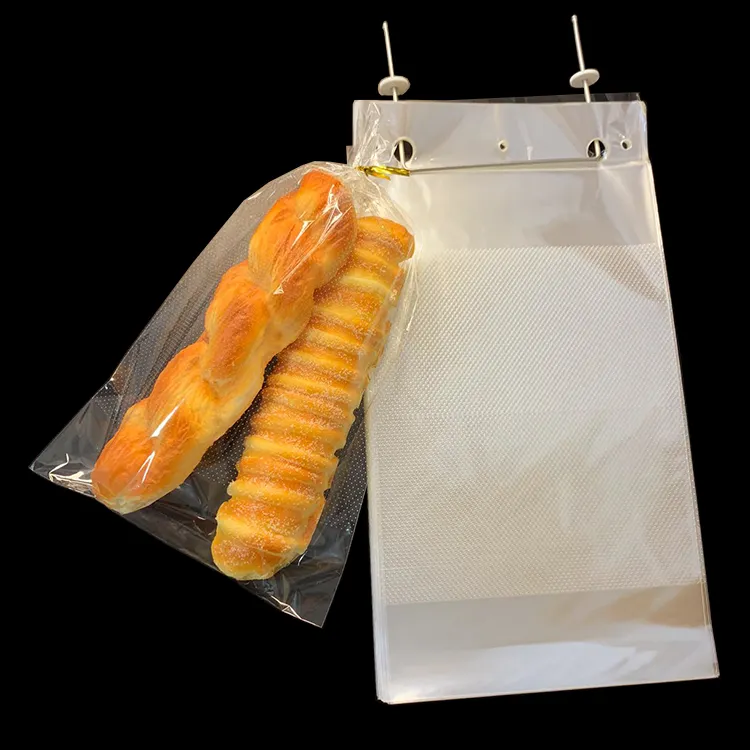 कस्टम लोगो प्रिंटिंग ओपीपी प्लास्टिक ब्रेड पैकिंग विकेट बैग टाई के साथ माइक्रो छिद्रित बेकरी प्लास्टिक पैकेजिंग बैग