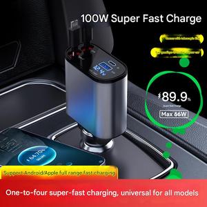 L to L Universal 120W Car <strong>Charger</strong> Super Fast Charging Universal Retractable <strong>One</strong>-to-three Car Charging C to C - Product Image 3