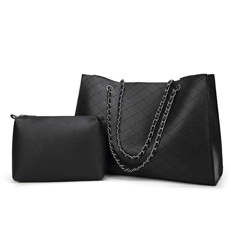 ヨーロッパアメリカのファッション菱形チェーン女性puレザーハンドバッグ卸売ハンドバッグセットレディーストートバッグ