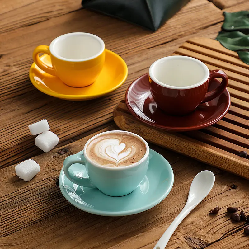 Set di tazze da caffè espresso in ceramica colorata da 75 ml tazza da caffè espresso in stile europeo italiano americano