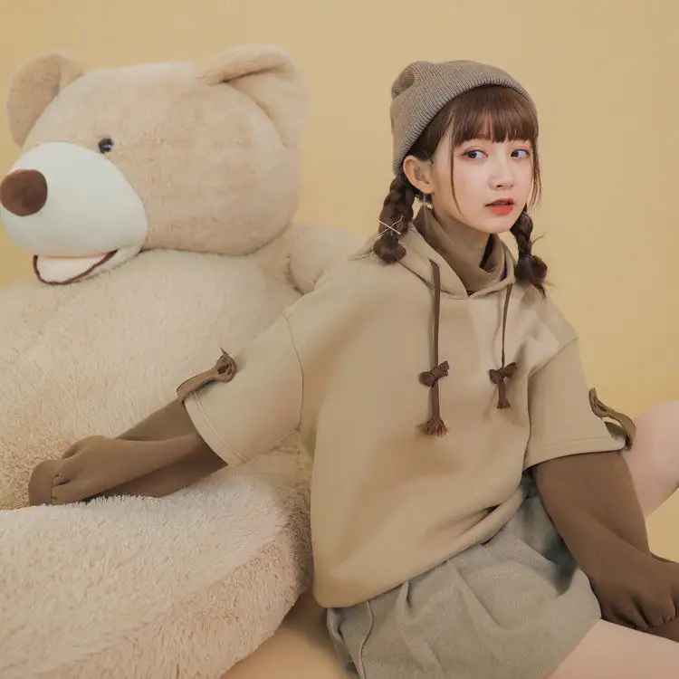Harajuku estetico orso Anime felpa con cappuccio oversize Streetwear autunno inverno vestiti top coreano Kawaii girocollo manica lunga donna