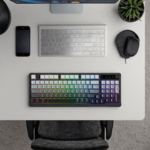 Personalizado 94-Keys RGB LED Light USB Wired Multi-Color Gaming <span class=keywords><strong>Keyboard</strong></span> Desktop & Laptop Compatível Membrana Estilo Volume Knob