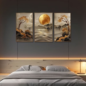 3個の生命の木と蓮の花のフレームなしの壁の絵画セット16x24インチのモダンな風景プリントの家庭用風景ポスター - Product Image 4