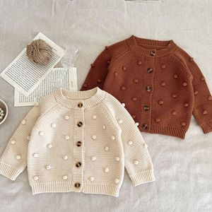 Cardigã de manga comprida para bebês meninos, suéter de malha de cor sólida para recém-nascidos, roupas de outono