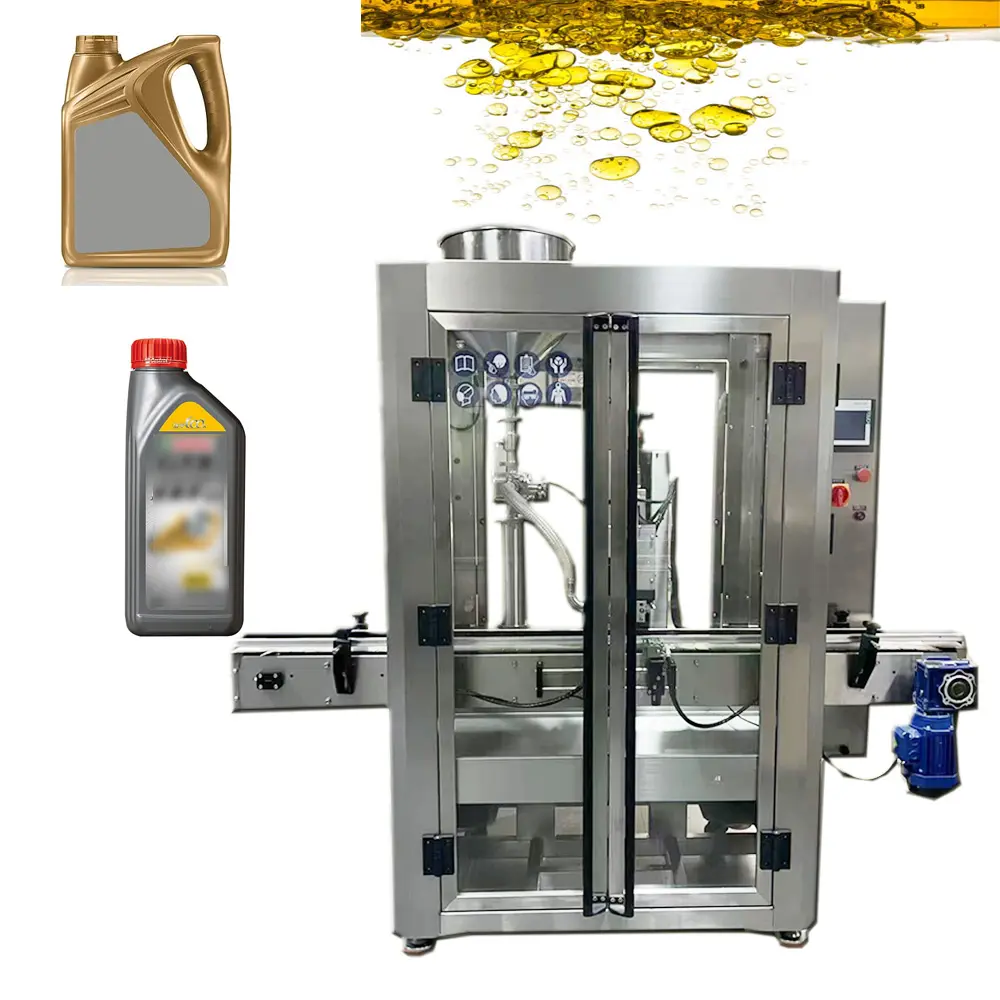 automatic linear piston tracking type 1-5 Liter lubricant engine oil filling capping labeling machine